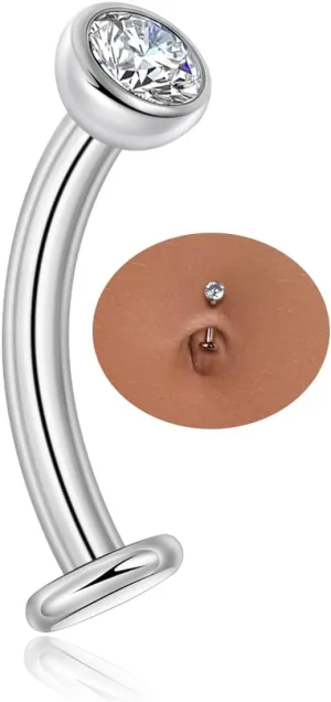 Lantine Floating Navel Piercing Jewelry F136 Titanium 14G Belly Button Rings Curved Barbell Long/Short Navel Ring 5mm Cz Opal Eyebrow Lip Piercing Jewelry 8-14mm
