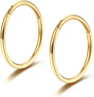 Lantine Golden Hinged 20g 18g 16g Nose Rings Hoops 6mm 8mm 10mm 12mm 14mm 16mm Septum Ring Clicker Cartilage Helix Hoop Earrings Set