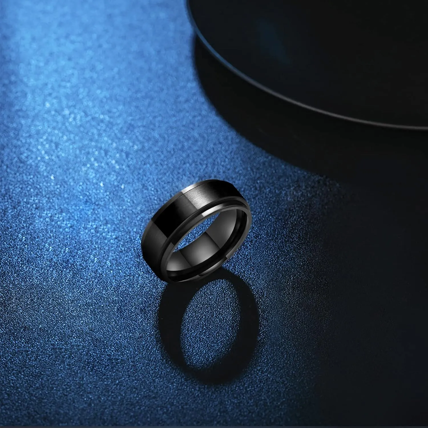 LAOYOU Anxiety Relief Mens Spinner Ring | 8mm Stainless Steel Black Fidget Anxiety Ring Inlay Curb Chain Jewelry Gift Size 6-14