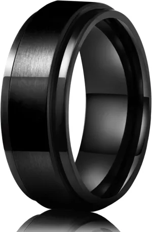 LAOYOU Anxiety Relief Mens Spinner Ring | 8mm Stainless Steel Black Fidget Anxiety Ring Inlay Curb Chain Jewelry Gift Size 6-14