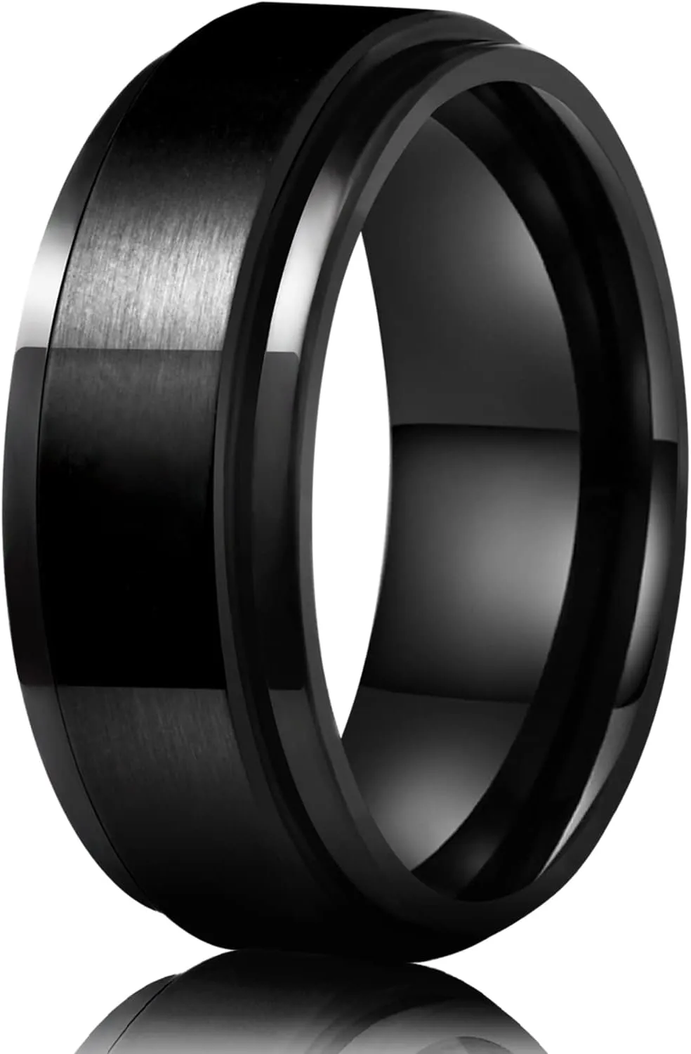 LAOYOU Anxiety Relief Mens Spinner Ring | 8mm Stainless Steel Black Fidget Anxiety Ring Inlay Curb Chain Jewelry Gift Size 6-14