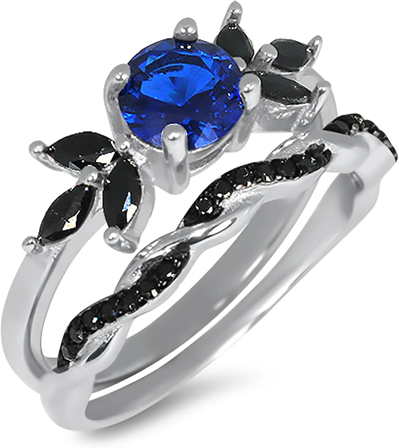 LaRaso & Co His and Hers Wedding Set 3 PCS TRIO Matching Couples Rings Silver Black Titanium Hers 5 His 10