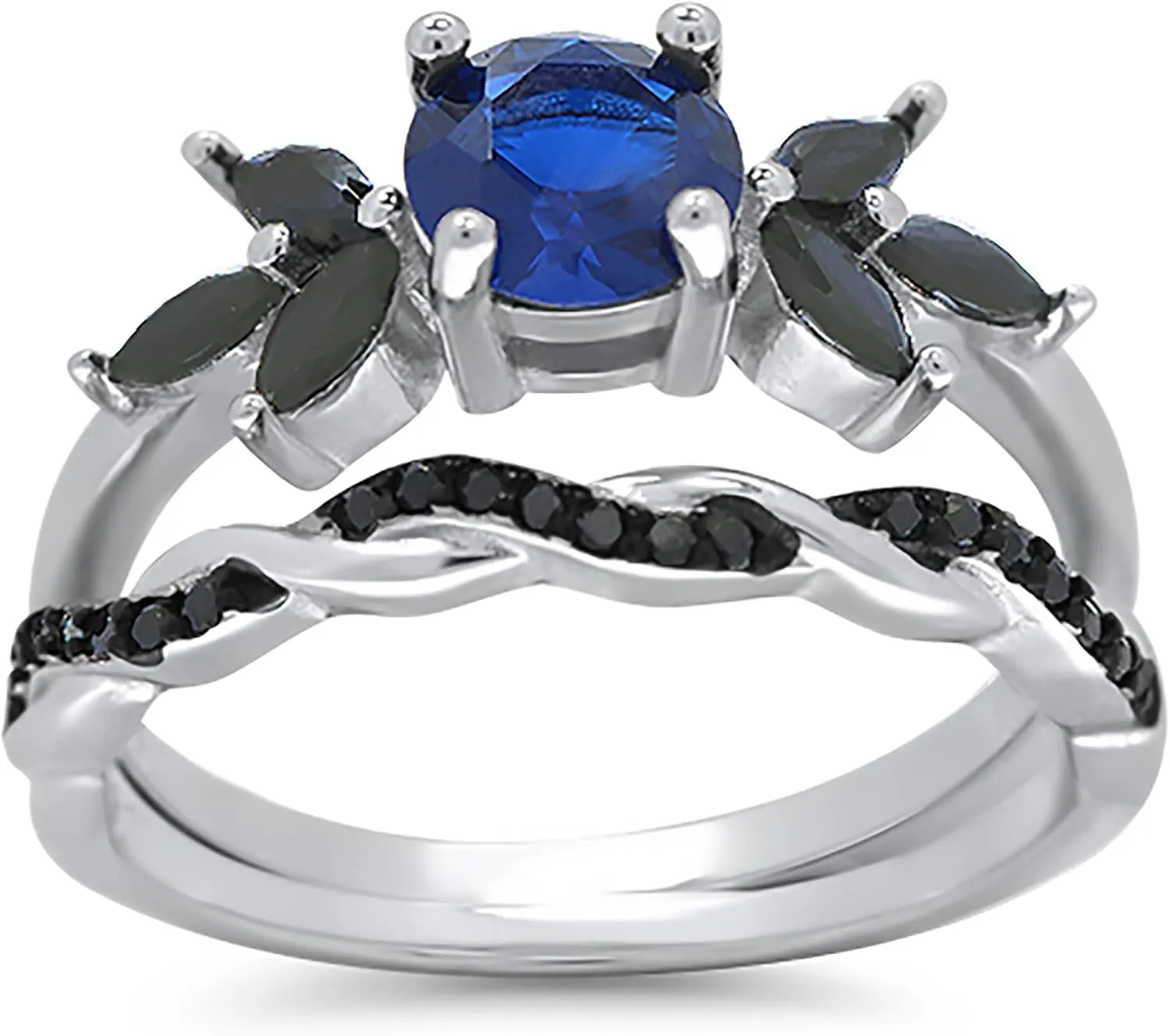 LaRaso & Co His and Hers Wedding Set 3 PCS TRIO Matching Couples Rings Silver Black Titanium Hers 5 His 10