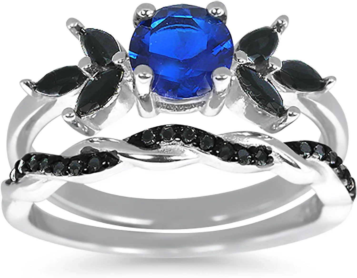 LaRaso & Co His and Hers Wedding Set 3 PCS TRIO Matching Couples Rings Silver Black Titanium Hers 5 His 10