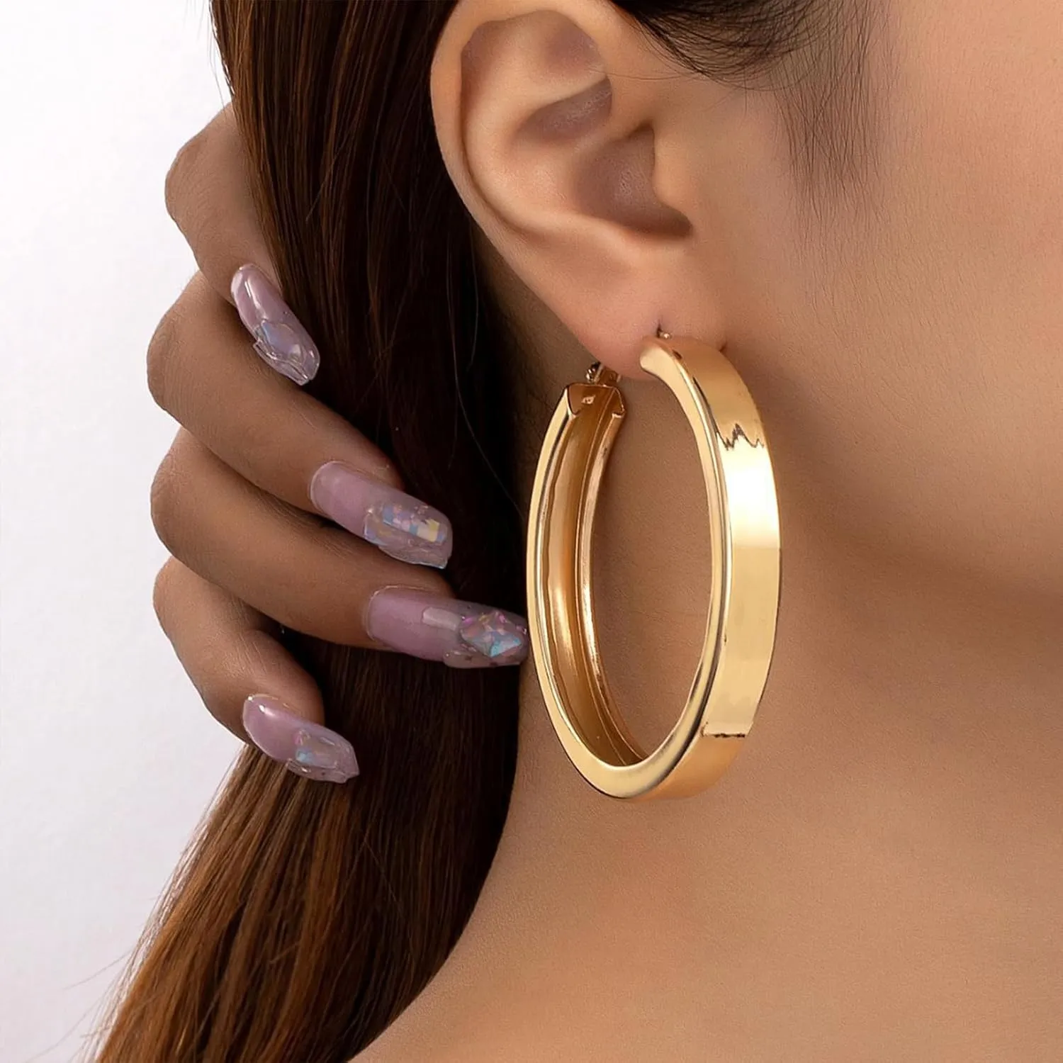 Large Gold Hoop Earrings Lightweight Chunky Gold Earrings for Women Silver Chunky Earrings 14k Gold Big Hoop Earrings for Wedding