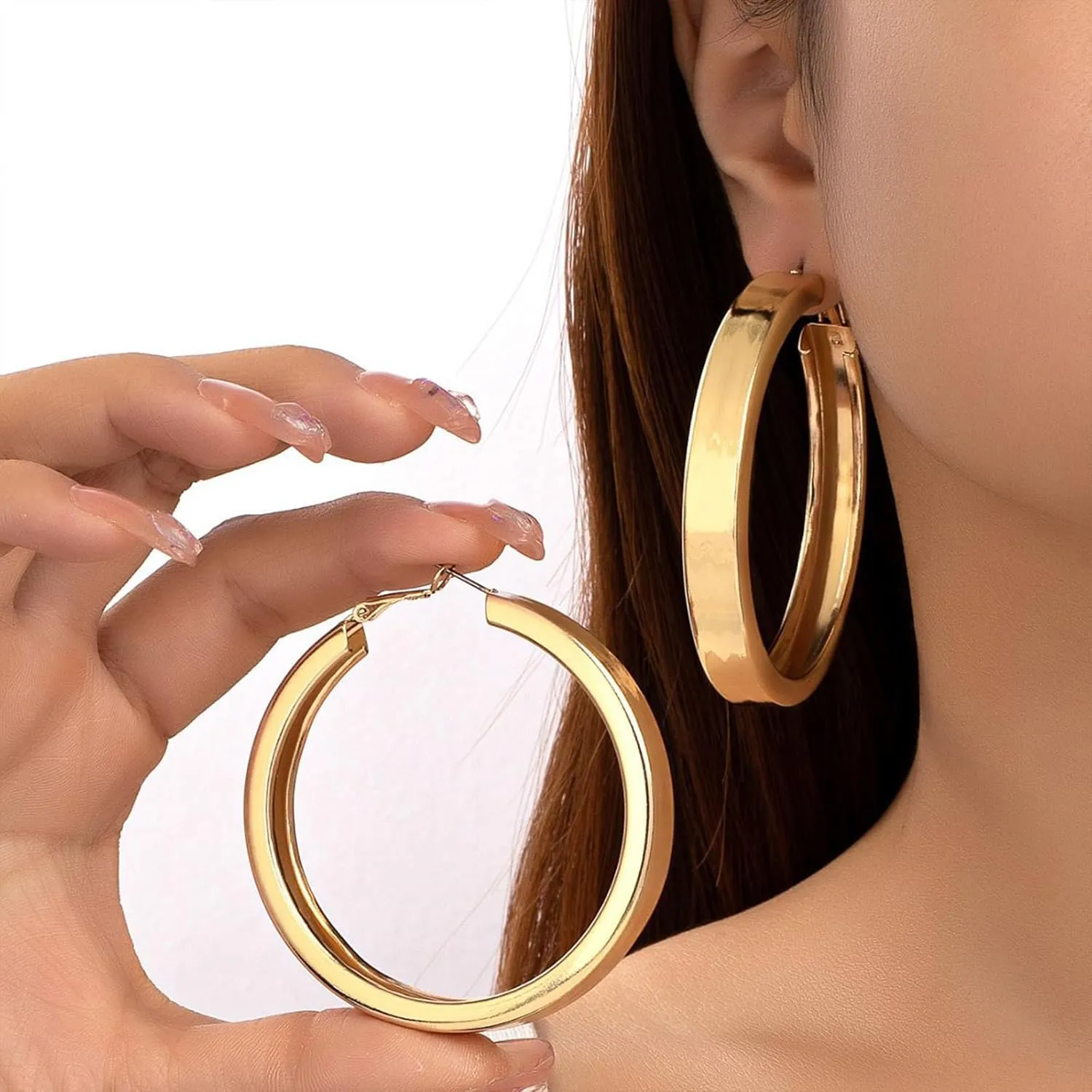 Large Gold Hoop Earrings Lightweight Chunky Gold Earrings for Women Silver Chunky Earrings 14k Gold Big Hoop Earrings for Wedding
