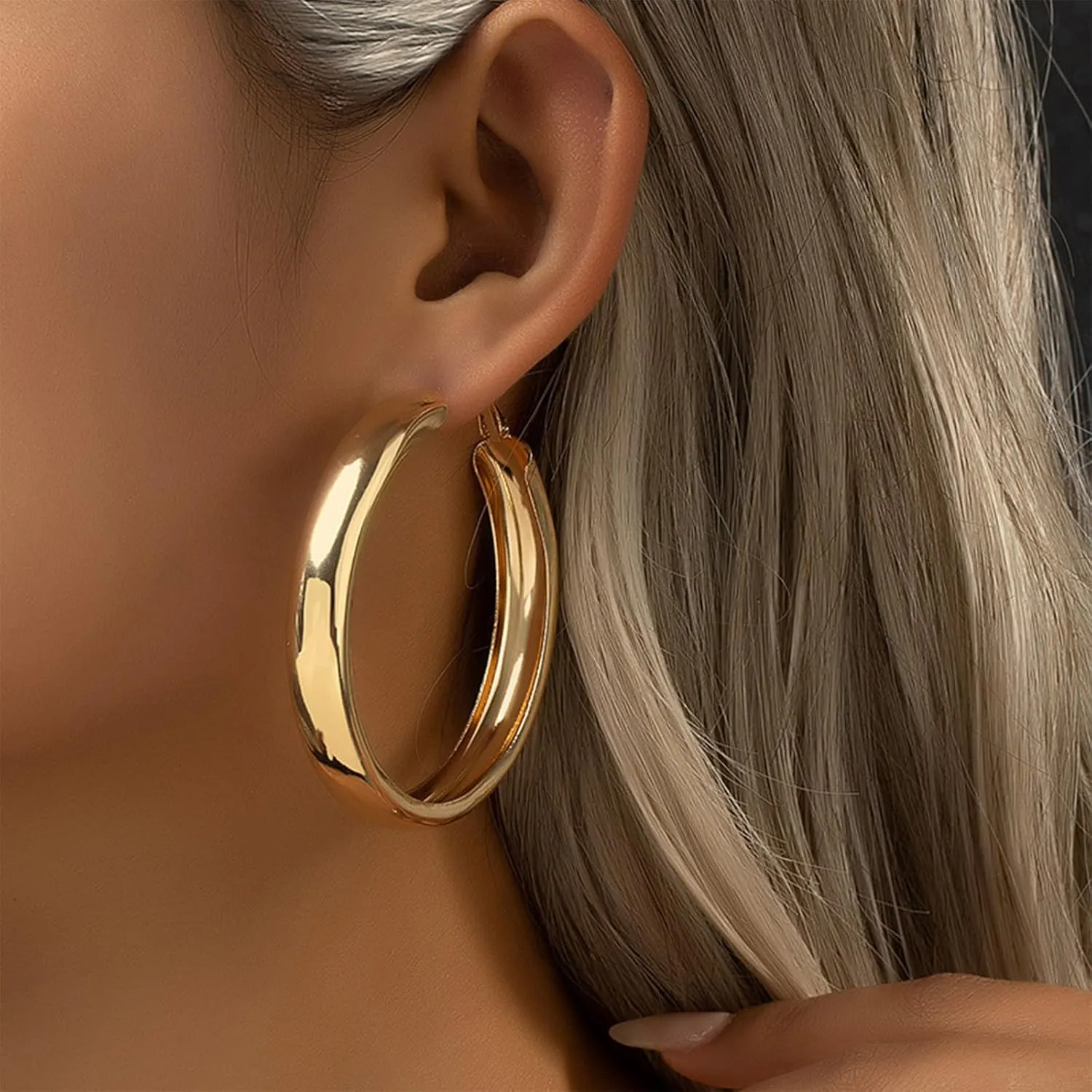 Large Gold Hoop Earrings Lightweight Chunky Gold Earrings for Women Silver Chunky Earrings 14k Gold Big Hoop Earrings for Wedding