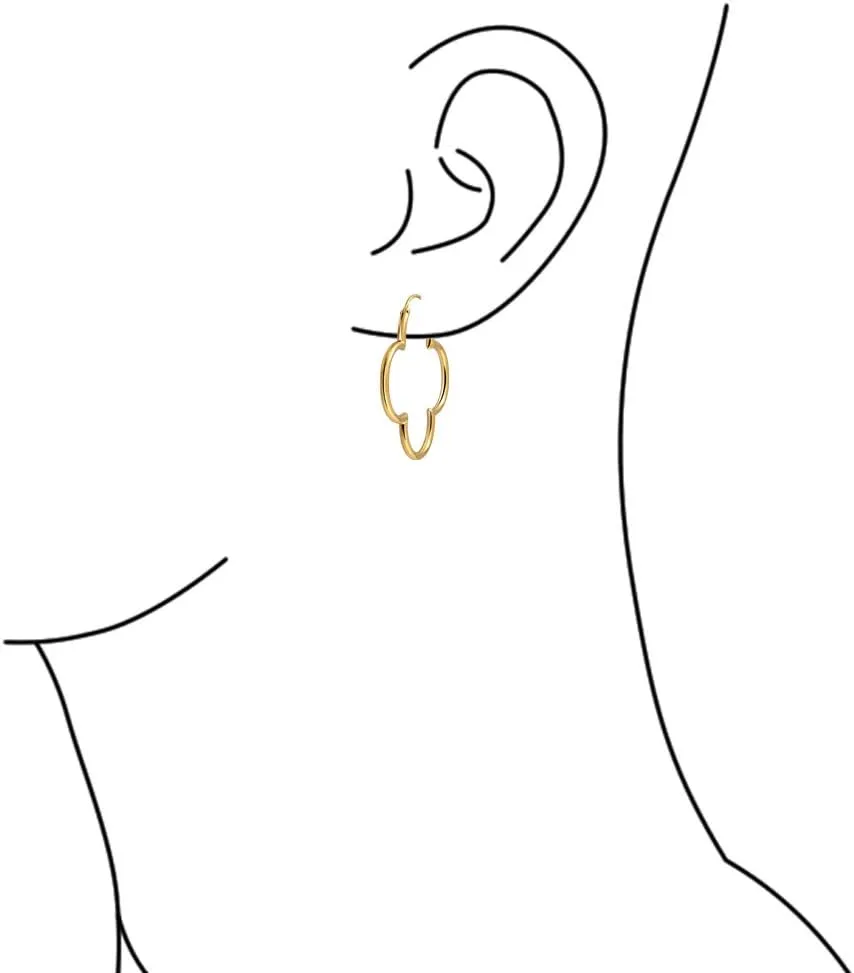 Large Simple Flower Shaped Thin Tube Endless Clover Hoop Earrings For Women Teen Rose 14K Gold Plated .925 Sterling Silver 1.5 Inch Diameter