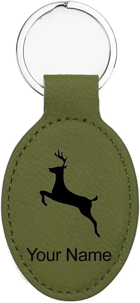 LaserGram Oval Keychain, Deer, Personalized Engraving Included