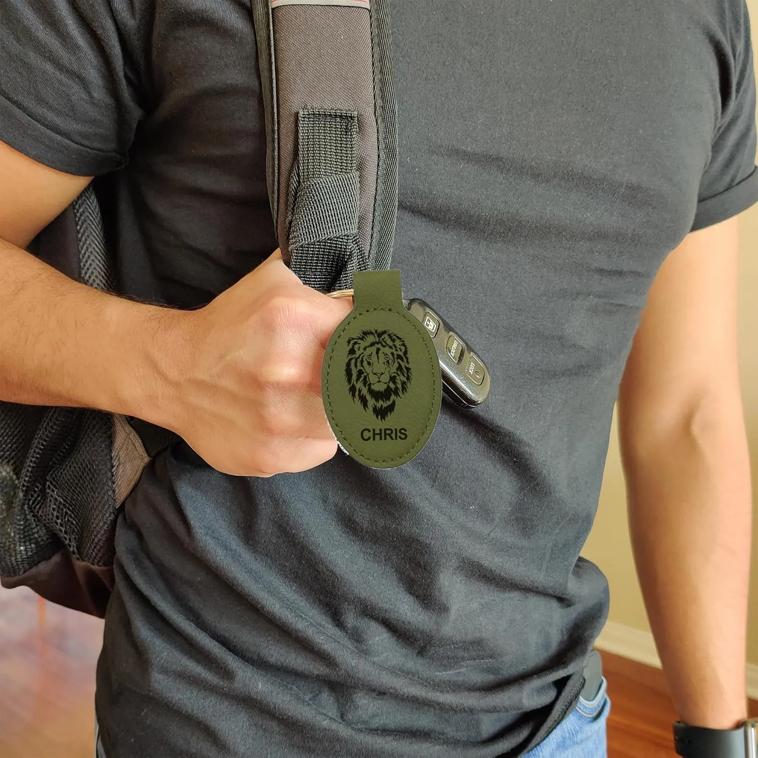 LaserGram Oval Keychain, Deer, Personalized Engraving Included