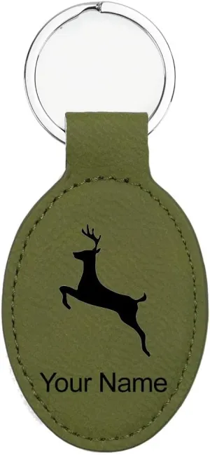 LaserGram Oval Keychain, Deer, Personalized Engraving Included