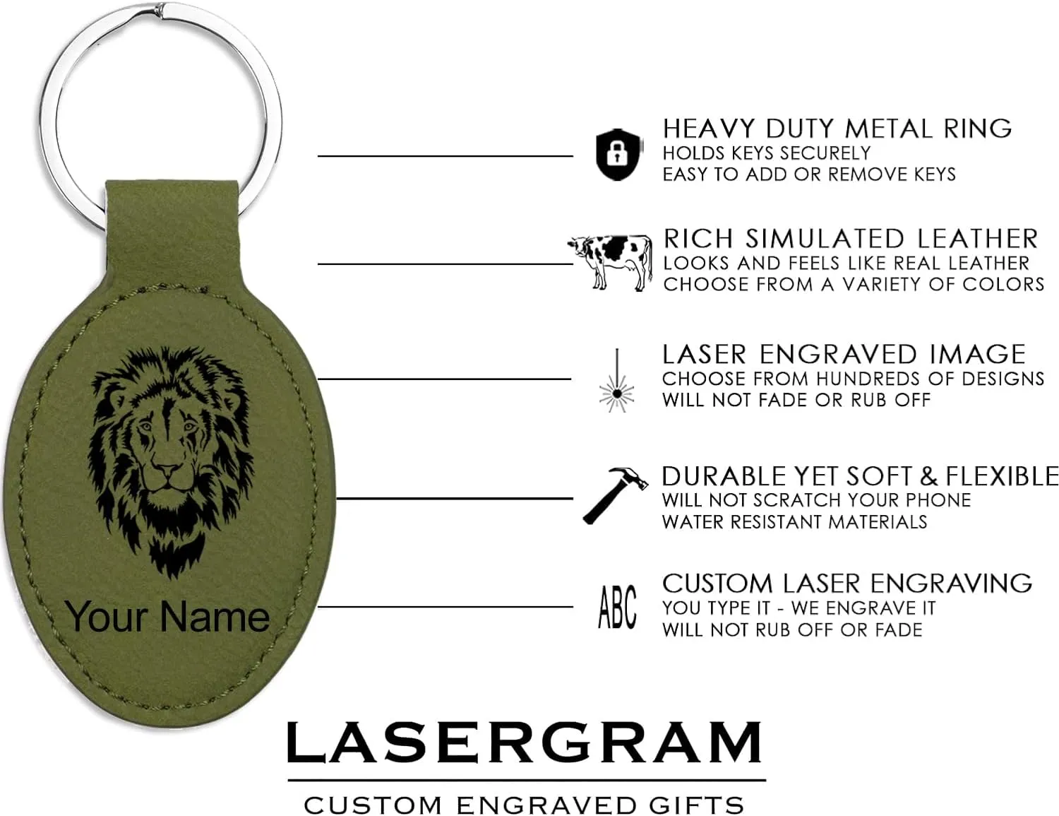 LaserGram Oval Keychain, Deer, Personalized Engraving Included