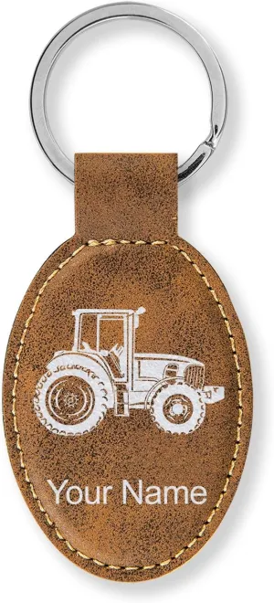 LaserGram Oval Keychain, Farm Tractor, Personalized Engraving Included