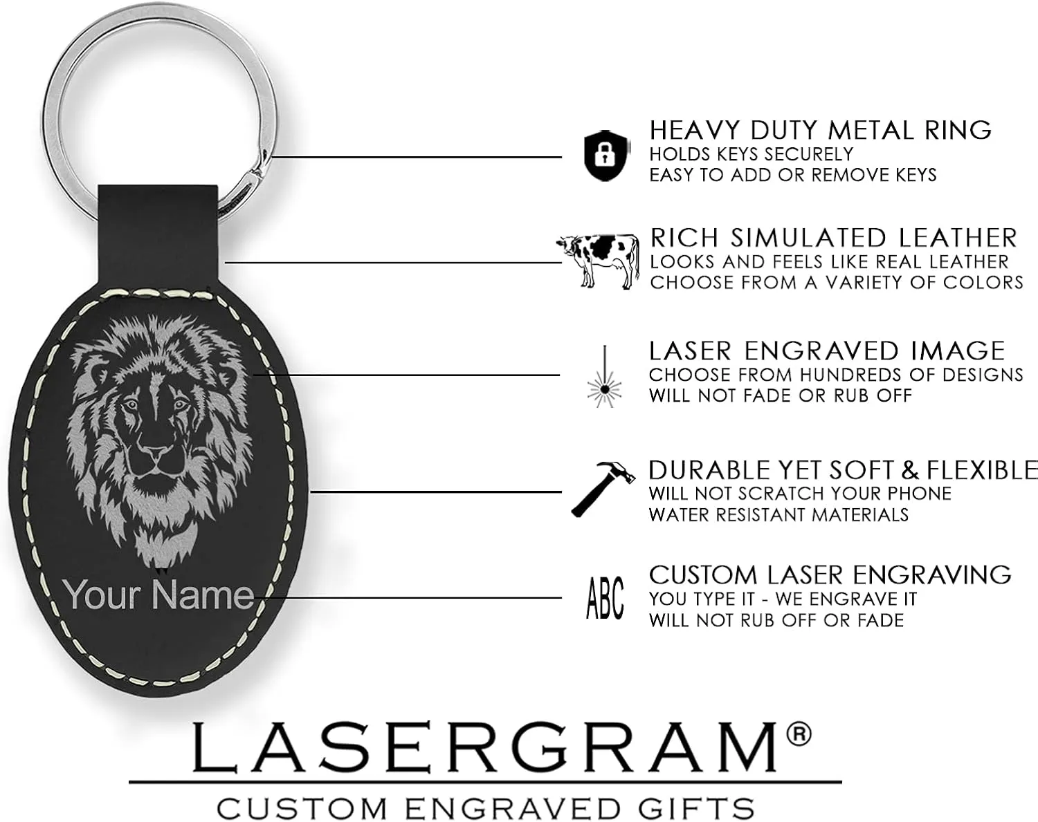 LaserGram Oval Keychain, Grad Cap Class of 2024, 2025, 2026, 2027, Personalized Engraving Included (Black with Silver)