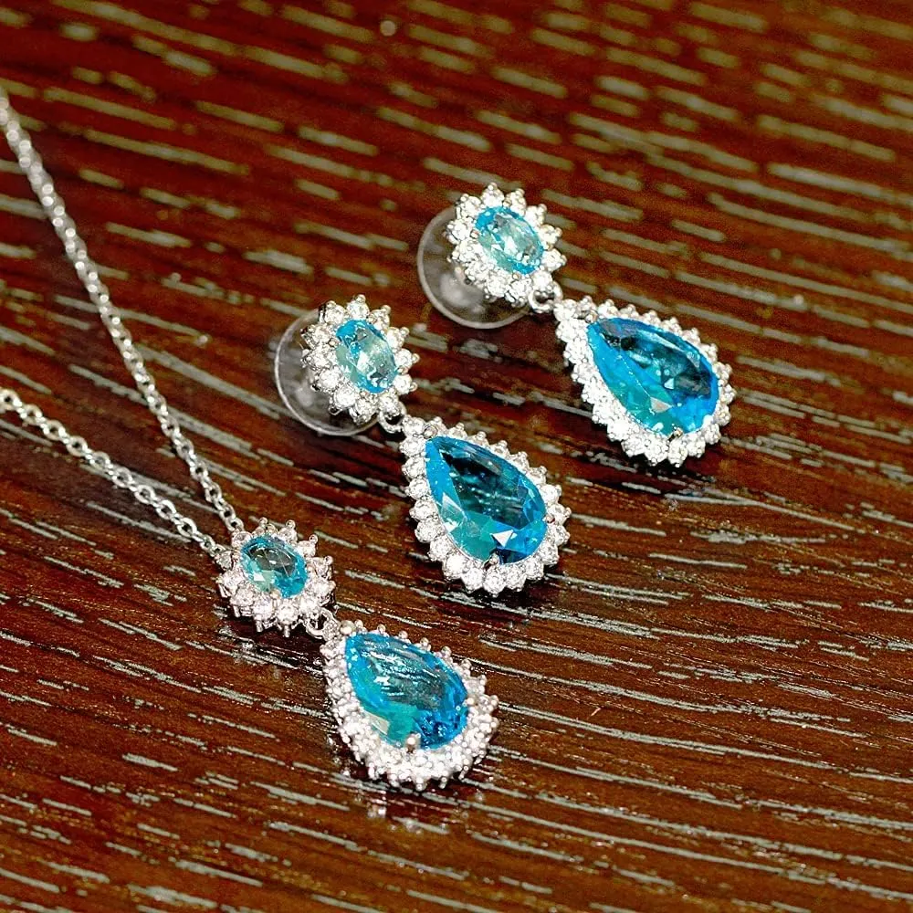 Lavencious Teardrop Dangle Necklace & Earring Sets for Women Trendy AAA Cubic Zirconia for Women