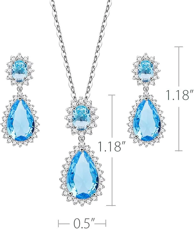Lavencious Teardrop Dangle Necklace & Earring Sets for Women Trendy AAA Cubic Zirconia for Women