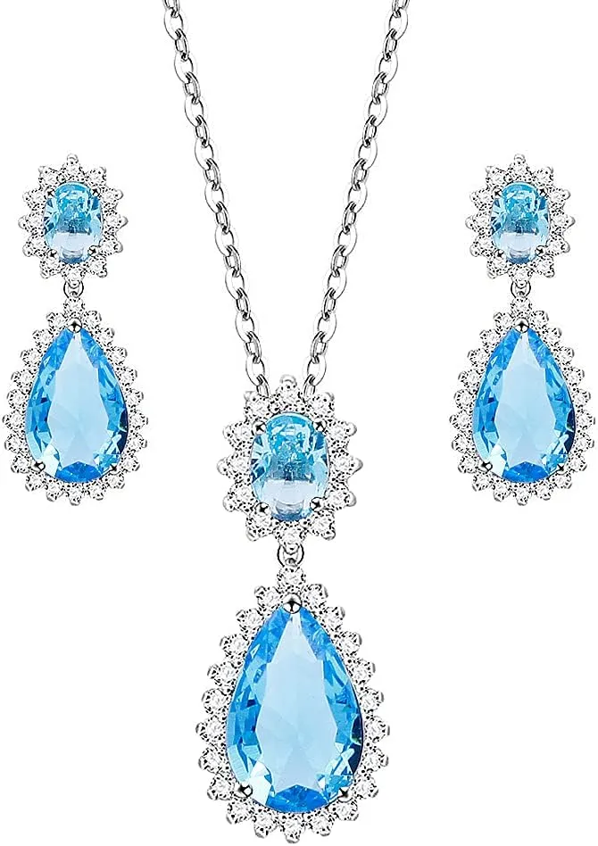 Lavencious Teardrop Dangle Necklace & Earring Sets for Women Trendy AAA Cubic Zirconia for Women