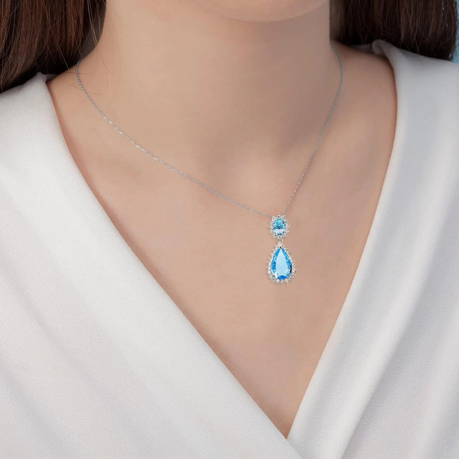 Lavencious Teardrop Dangle Necklace & Earring Sets for Women Trendy AAA Cubic Zirconia for Women