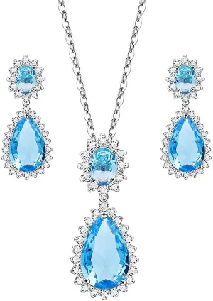 Lavencious Teardrop Dangle Necklace & Earring Sets for Women Trendy AAA Cubic Zirconia for Women