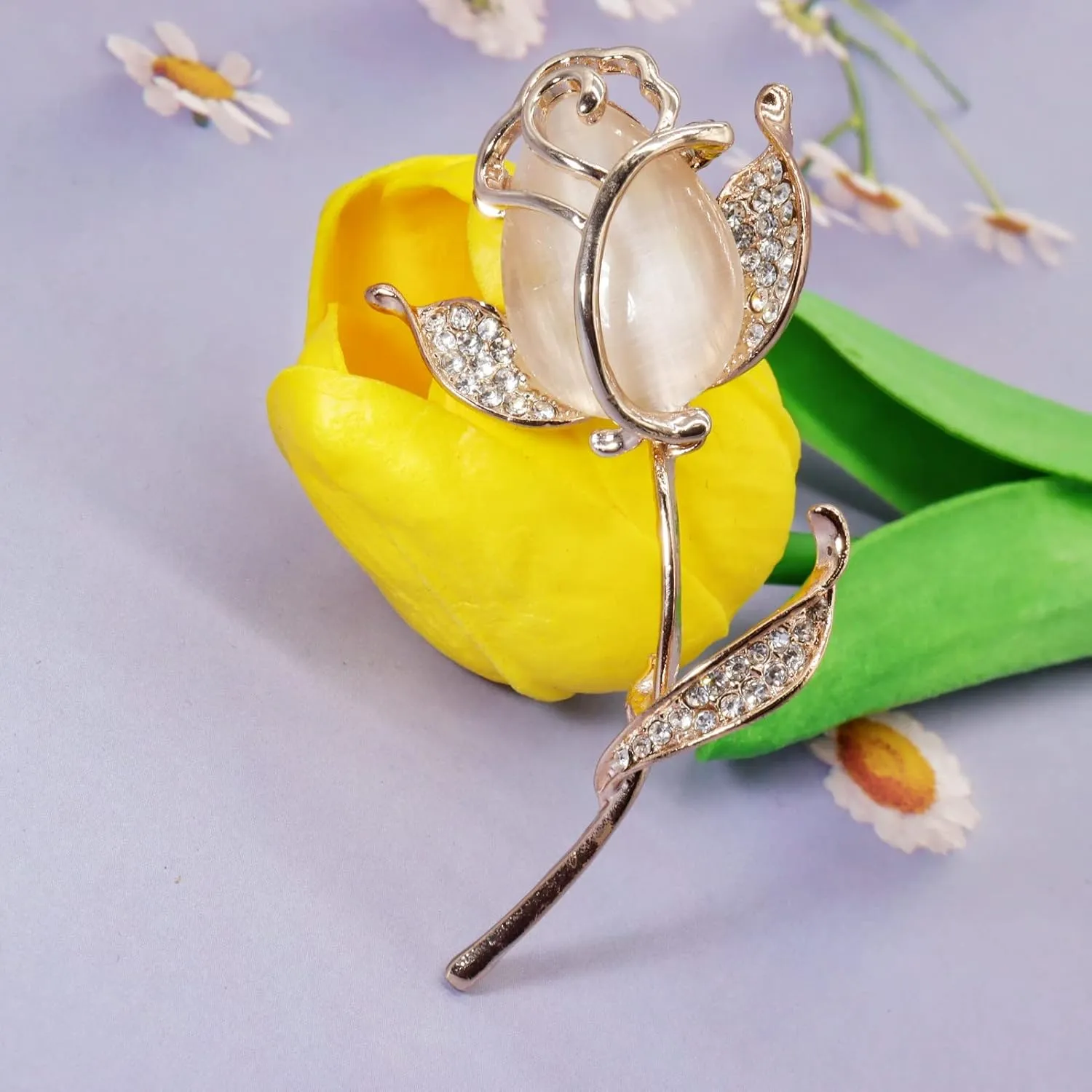 Lavender flower brooch crystal rhinestone tulip brooch elegant accessories jewelry women brooches and pins fashion jewelry wedding flowers lapel pin