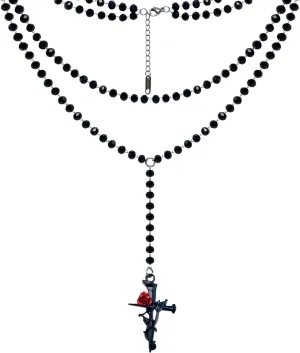 Layered Necklace with Zinc Alloy and Bead, Gothic Necklace, Layered Beads Necklace for Women, Black Bead Necklace, Goth Jewelry (Black Rose Cross)