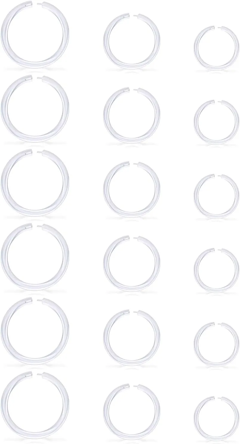 Lcolyoli 18PCS 14G Clear Segment Rings Piercing Retainer Clear Bioflex Plastic Tragus Clicker Helix Cartilage Earrings Hoop Monroe Lip Septum Jewelry for Women Men 6mm 8mm 10mm