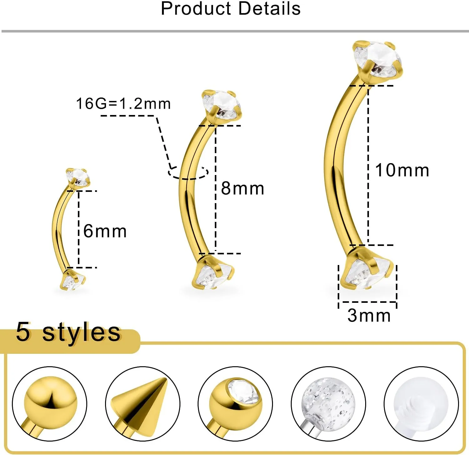 Lcolyoli 18pcs 16G Clear Bioflex Acrylic & Stainless Steel Eyebrow Barbell Rook Daith Earrings Belly Studs Cartilage Tragus Barbell Body Piercing Jewelry Retainer 6mm 8mm 10mm