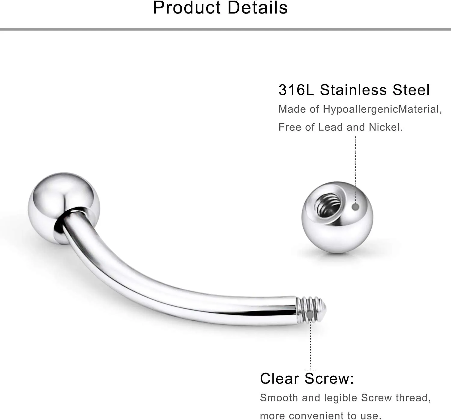 Lcolyoli 18pcs 16G Clear Bioflex Acrylic & Stainless Steel Eyebrow Barbell Rook Daith Earrings Belly Studs Cartilage Tragus Barbell Body Piercing Jewelry Retainer 6mm 8mm 10mm