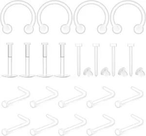 Lcolyoli Clear Piercing Jewelry Piercing Retainers Plastic Piercings for Surgery Sports Clear Nose Studs for Work Clear Nose Rings Septum Retainer