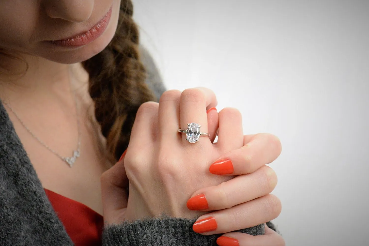LEMON GRASS 3.5ct Oval Solitaire Engagement Ring Thin Band in Sterling Silver 925 Size 4-9