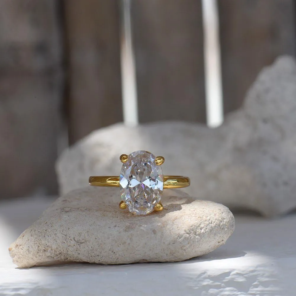 LEMON GRASS 3.5ct Oval Solitaire Engagement Ring Thin Band in Sterling Silver 925 Size 4-9