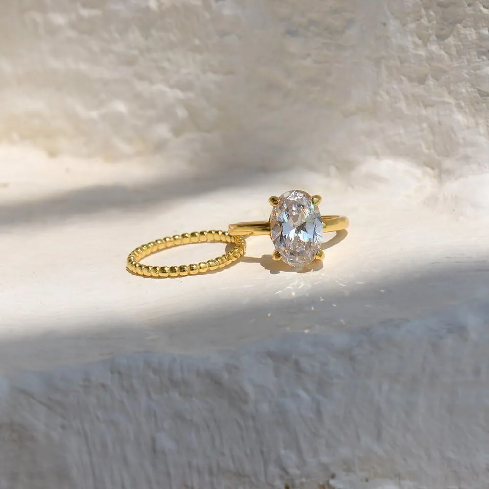 LEMON GRASS 3.5ct Oval Solitaire Engagement Ring Thin Band in Sterling Silver 925 Size 4-9