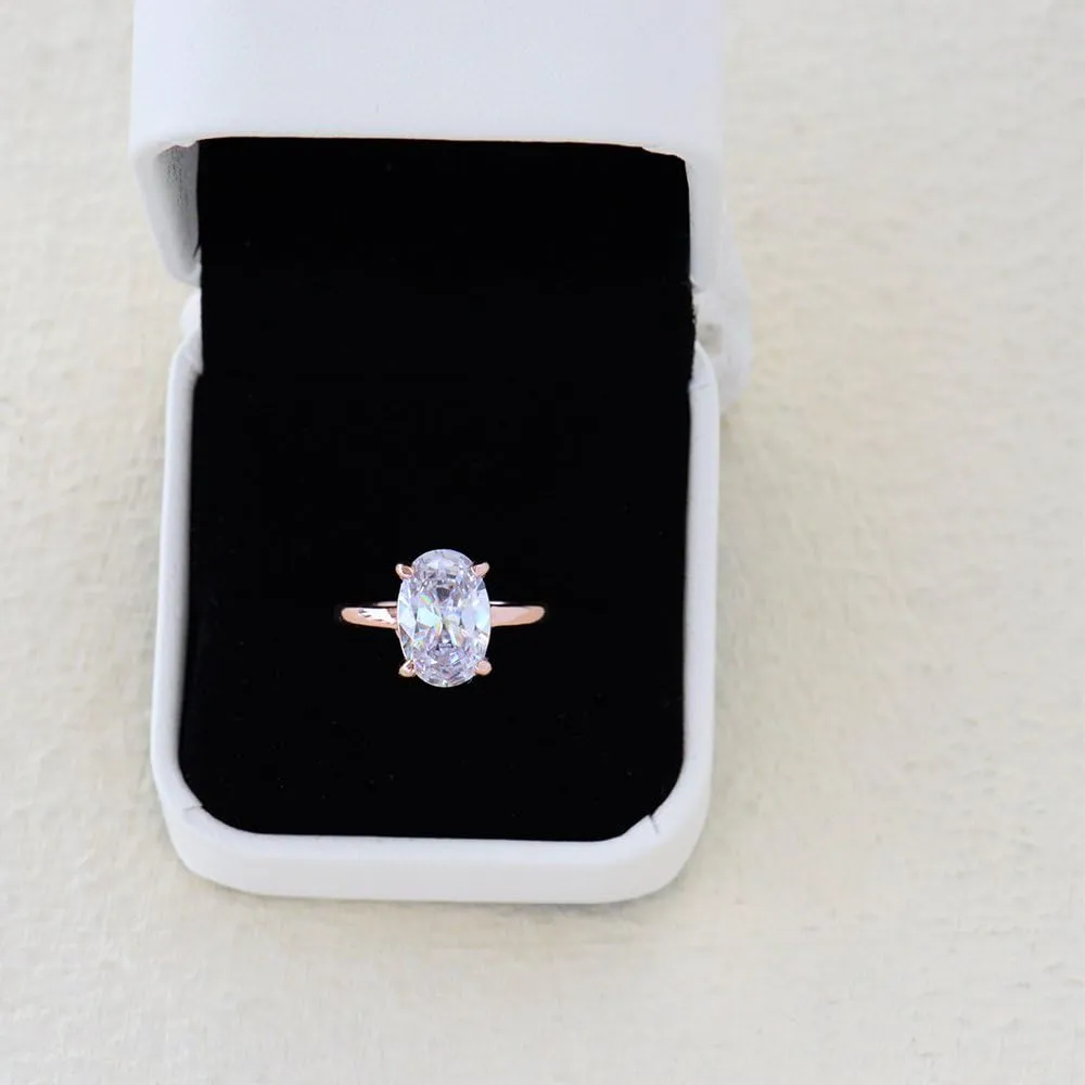 LEMON GRASS 3.5ct Oval Solitaire Engagement Ring Thin Band in Sterling Silver 925 Size 4-9