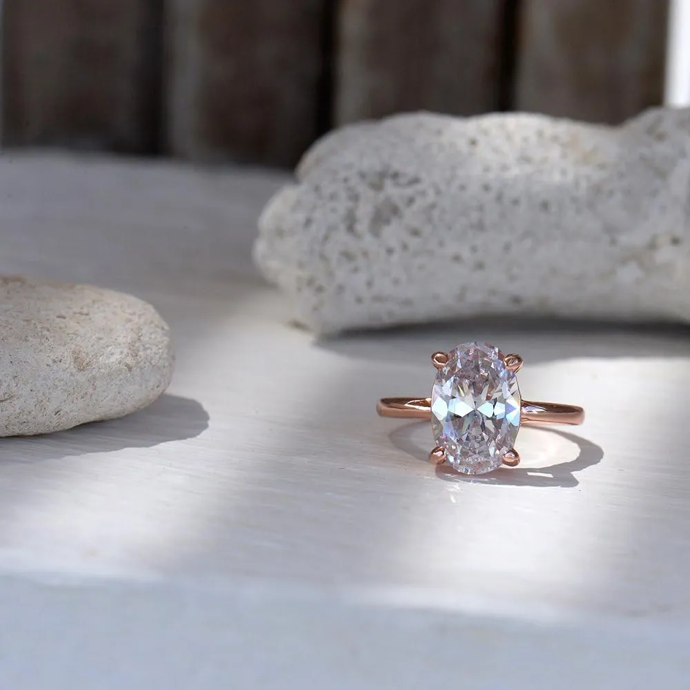 LEMON GRASS 3.5ct Oval Solitaire Engagement Ring Thin Band in Sterling Silver 925 Size 4-9