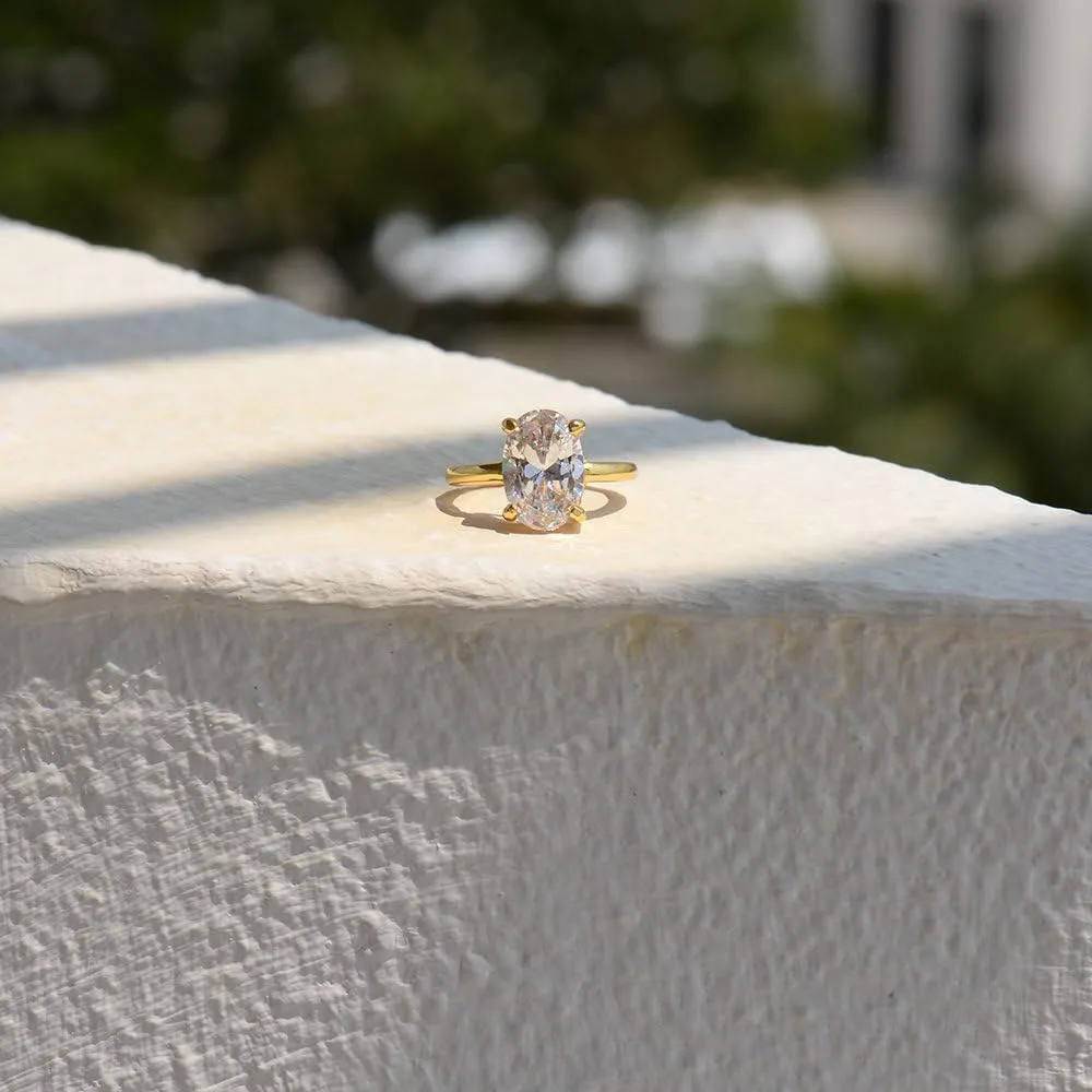 LEMON GRASS 3.5ct Oval Solitaire Engagement Ring Thin Band in Sterling Silver 925 Size 4-9