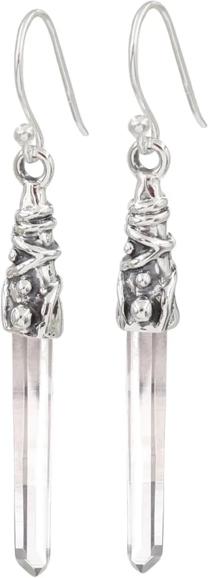 Lemurian Crystal Quartz Earrings in 925 Sterling Silver, Healing Crystal Earrings Jewelry for Women Trendy Quartz Pencil Vintage Style Earrings