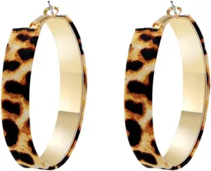 Leopard Print Large Hoop Earrings for Women 14K Gold Plated Chunky Big Huggie Hoops 50mm Circle Round Statement Earrings Studs Fashion Jewelry