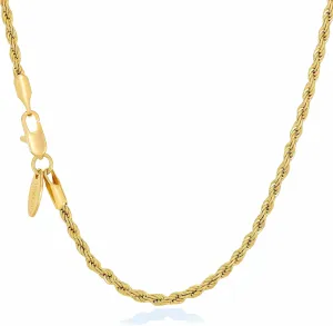 LIFETIME JEWELRY 2mm Gold Rope Chain for Men & Women 24k Real Gold Plated Diamond Cut Gold Necklace for Women & Necklace for Men 14 to 36 Inch | Gold | White Gold