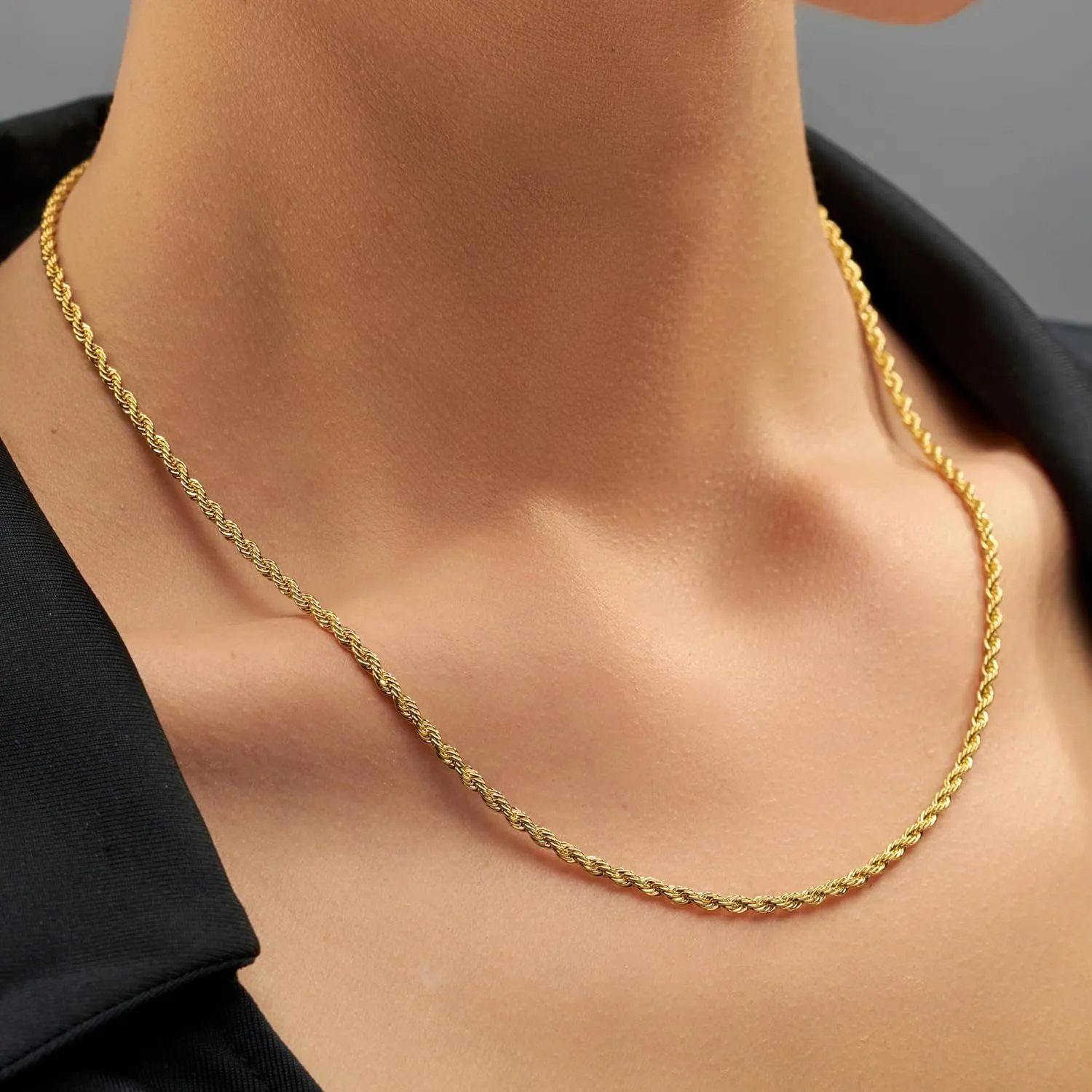LIFETIME JEWELRY 2mm Gold Rope Chain for Men & Women 24k Real Gold Plated Diamond Cut Gold Necklace for Women & Necklace for Men 14 to 36 Inch | Gold | White Gold