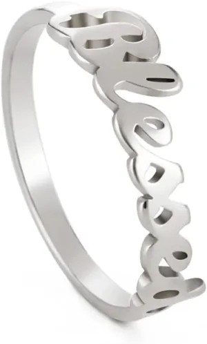 LIKGREAT Faith Strength Engraving Blessed Ring Thin Finger Ring Inspirational Pray Religious Ring for Women