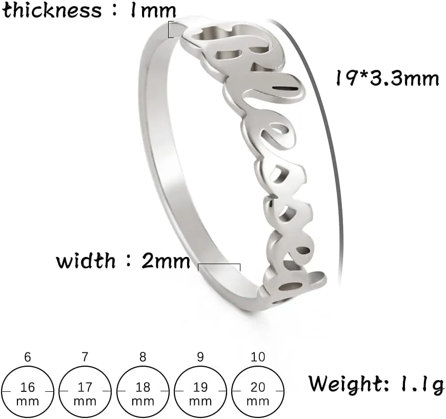 LIKGREAT Faith Strength Engraving Blessed Ring Thin Finger Ring Inspirational Pray Religious Ring for Women