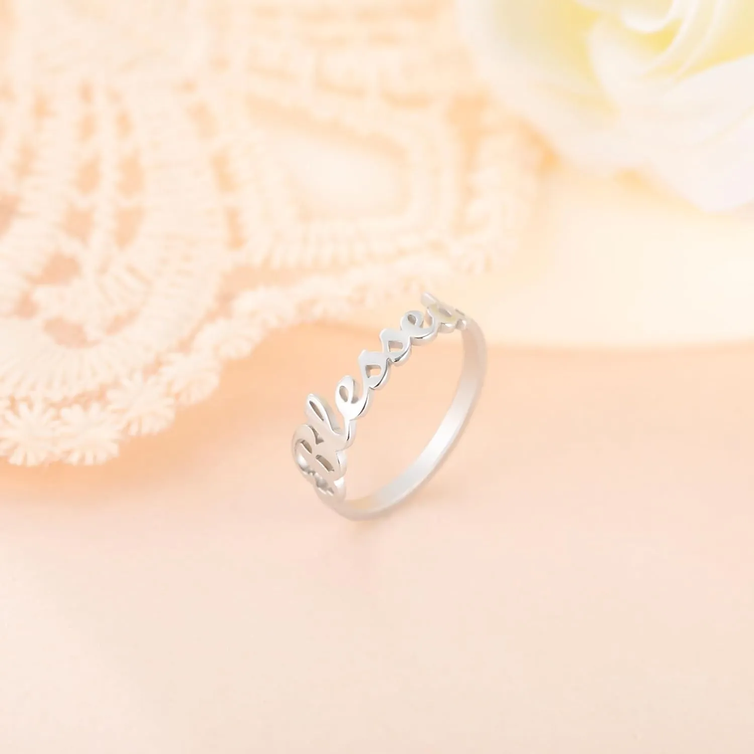 LIKGREAT Faith Strength Engraving Blessed Ring Thin Finger Ring Inspirational Pray Religious Ring for Women