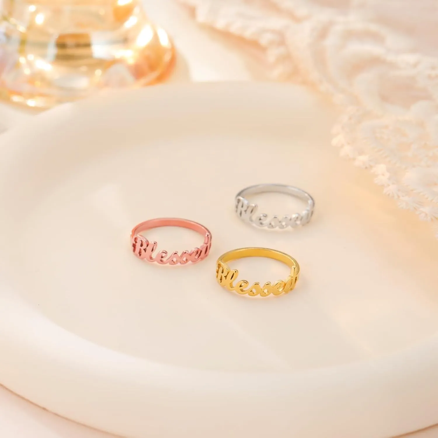 LIKGREAT Faith Strength Engraving Blessed Ring Thin Finger Ring Inspirational Pray Religious Ring for Women