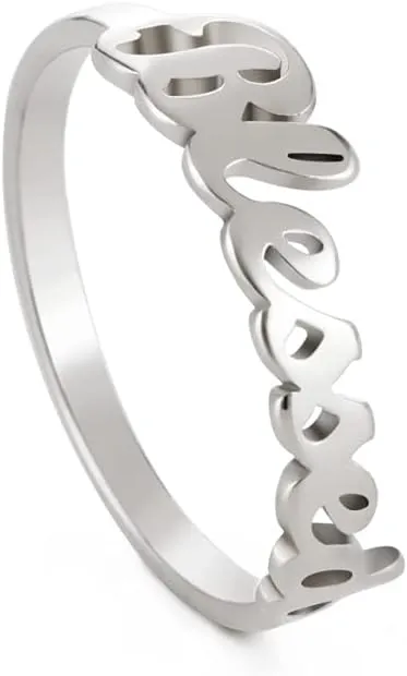 LIKGREAT Faith Strength Engraving Blessed Ring Thin Finger Ring Inspirational Pray Religious Ring for Women