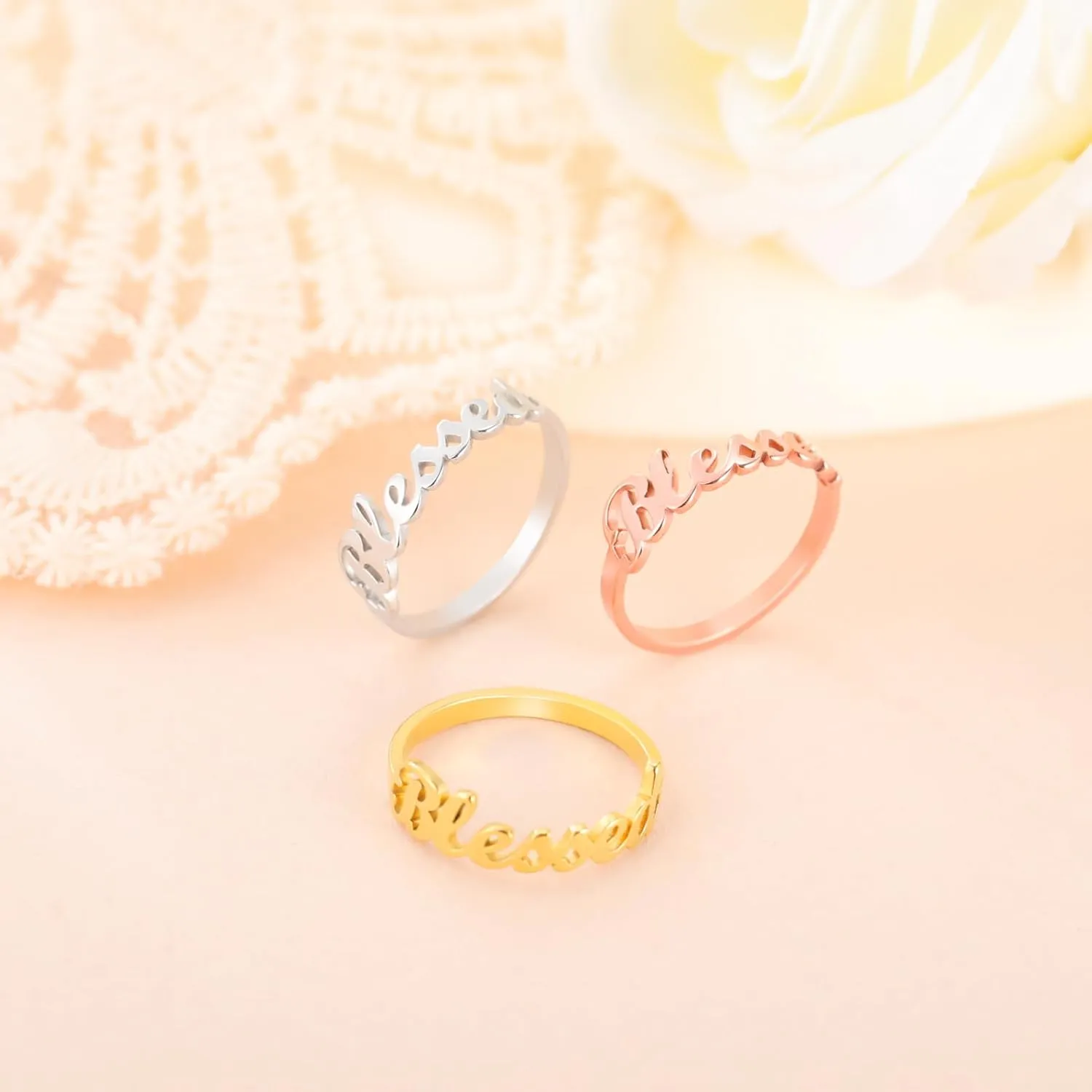 LIKGREAT Faith Strength Engraving Blessed Ring Thin Finger Ring Inspirational Pray Religious Ring for Women
