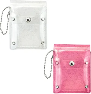 Lipstick Case Keychain, 2Pc Vertical Clear Lipstick Pouch Organizer for Purse, Waterproof Coin Purse Mini Storage Purse for Small Items (Clear Pink)