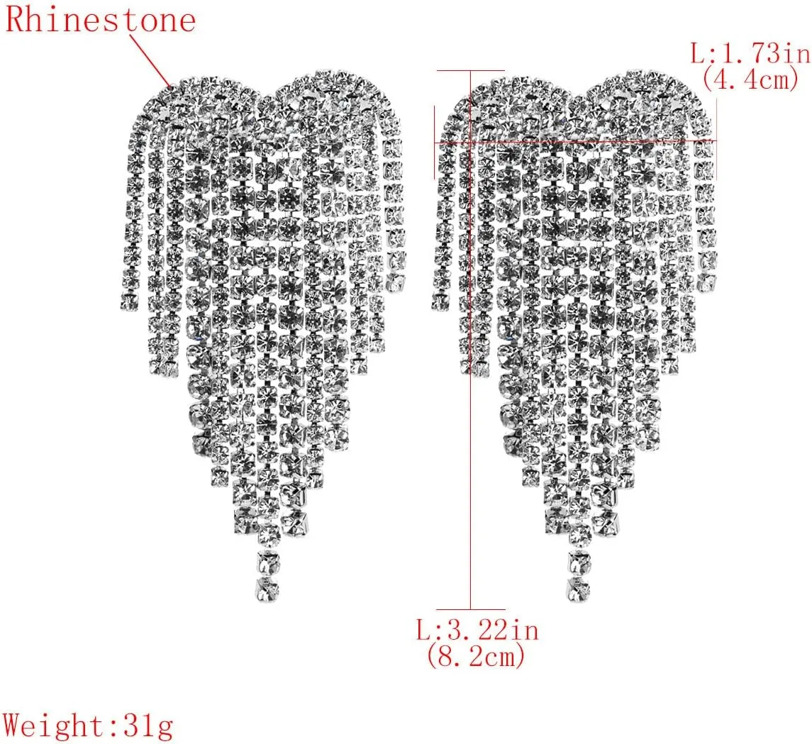 Long Chandelier Tassel Dangle Earrings Fringe Clear Austrian Crystal for Women Female Brides Wedding Party Statement Jewelry