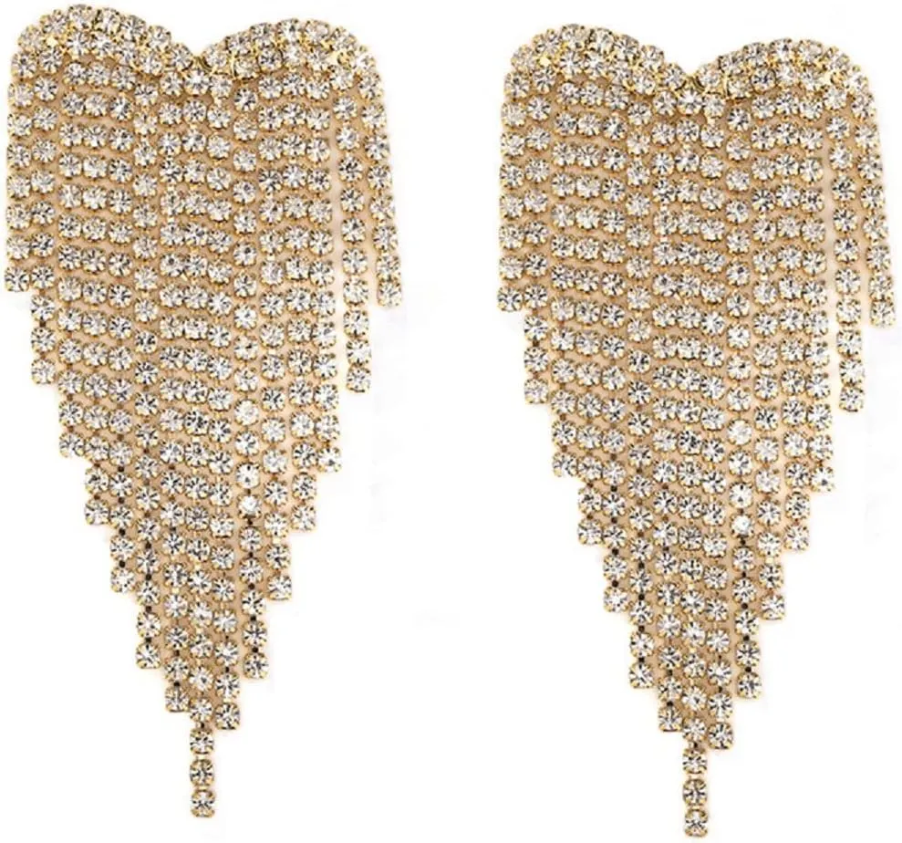 Long Chandelier Tassel Dangle Earrings Fringe Clear Austrian Crystal for Women Female Brides Wedding Party Statement Jewelry