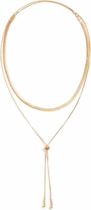 Long Necklace for Women Adjustable Snake Chain Copper Layered Necklace in Gold, Silver