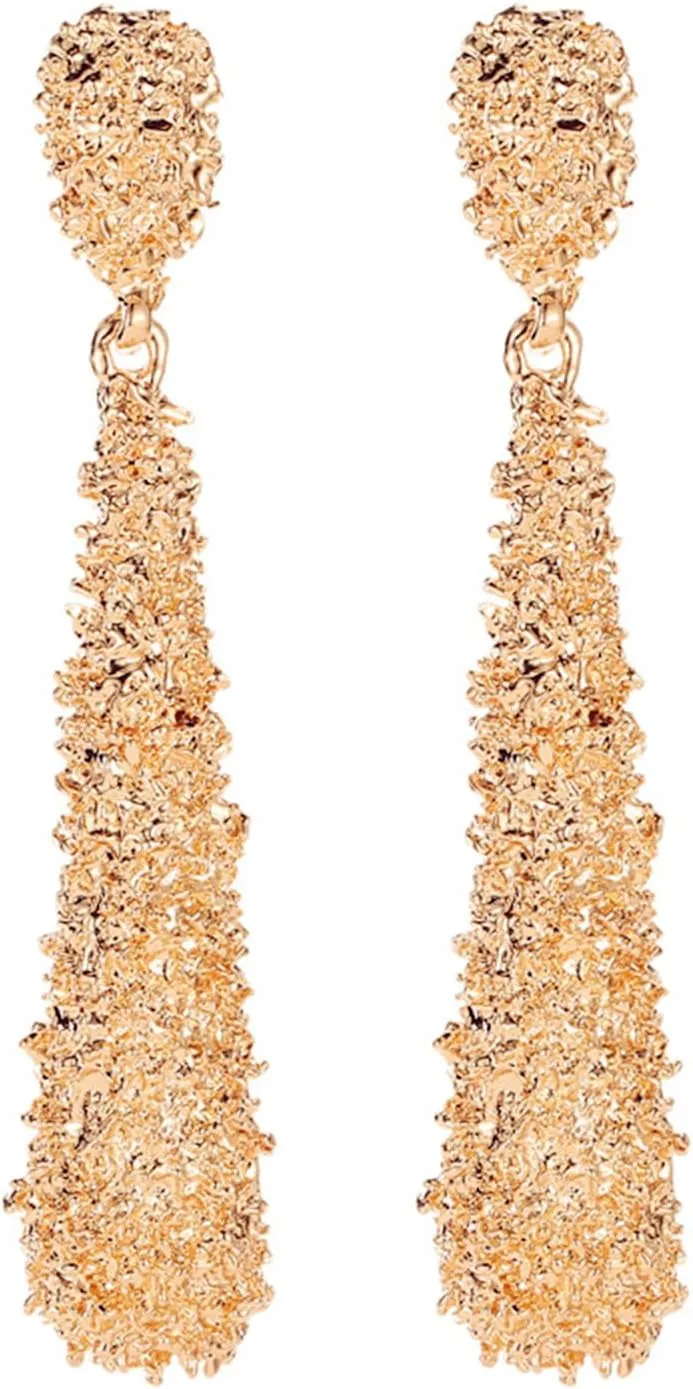 Long Teardrop Dangle Drop Earrings for Women Gold Silver Plated Bohemian Statement Embossed Alloy Frosting Large Waterdrop Geometric Chain Earrings for Prom Party Jewelry Gifts